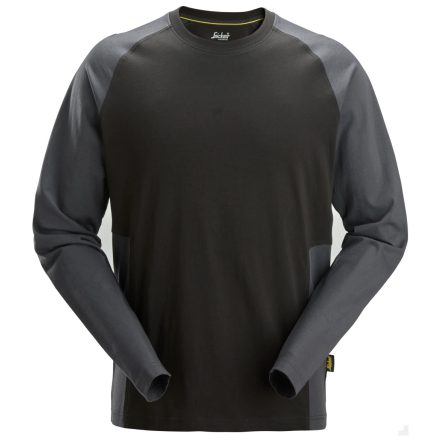2450 Snickers Kontrasztos hosszú ujjú póló, fekete/acélszürke, L