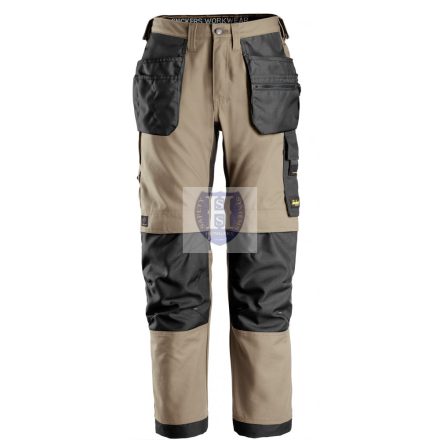 6224 Snickers AllroundWork Canvas+ Stretch lengőzsebes nadrág, khaki/fekete, 58
