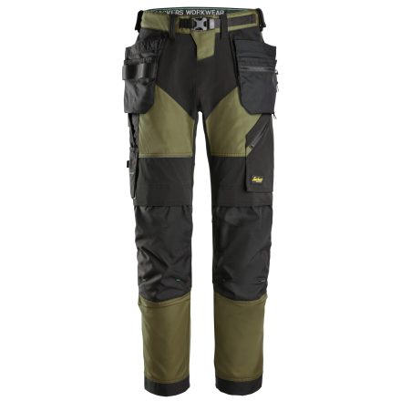 6902 Snickers FlexiWork lengőzsebes derekas nadrág, khaki zöld/fekete, 62