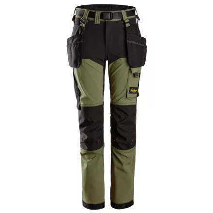 7575 Snickers AllroundWork Junior 4-irányú Stretch nadrág, khaki zöld/fekete, 134