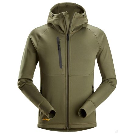 8026 Snickers FlexiWork Polartec Power Stretch cipzáras, kapucnis pulóver, khaki zöld, XL