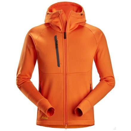 8026 Snickers FlexiWork Polartec Power Stretch cipzáras, kapucnis pulóver, narancs, 2XL