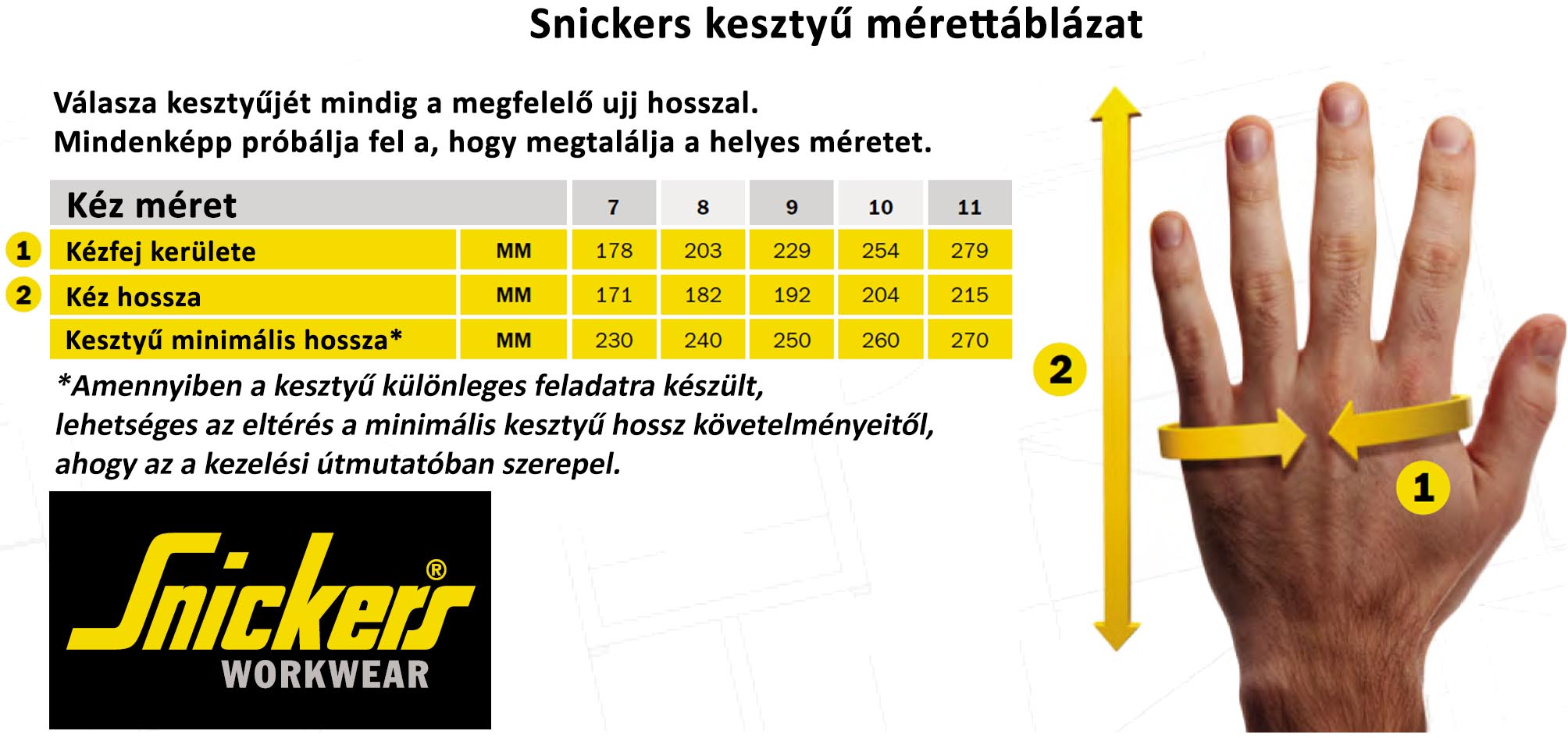 Snickers kesztűk mérettáblázat